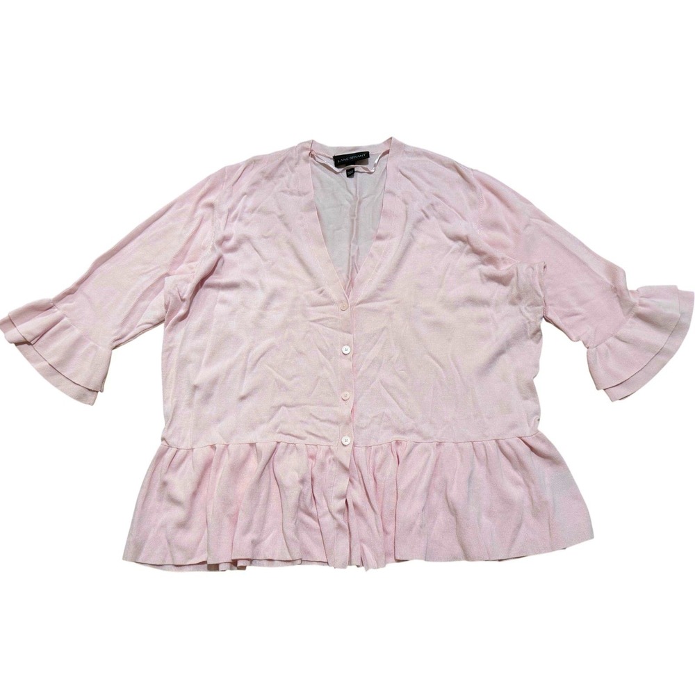 Lane Bryant Pink Ruffle Peplum V Neck Cardigan Sweater Women 18 20 Plus Size 2X